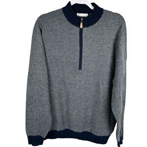 Donald Ross Navy 100% Lambswool Houndstooth Half Zip Sweater Men’s Size Large